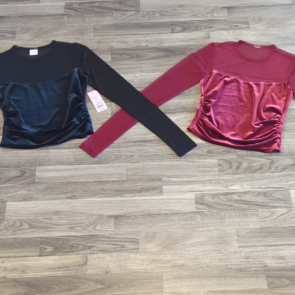 Elegant Black and Red Velvet Mesh Long Sleeve Tops! XS Goth/Grunge/Glam - Picture 2 of 7